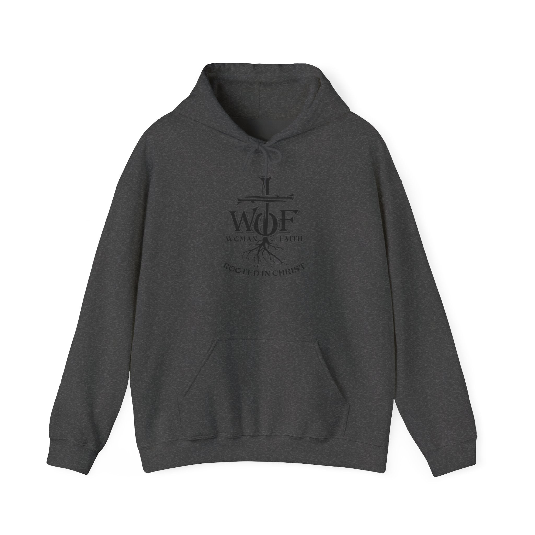 Hoodie — "W.O.F. Woman of Faith" Cross Christian Graphic Pullover