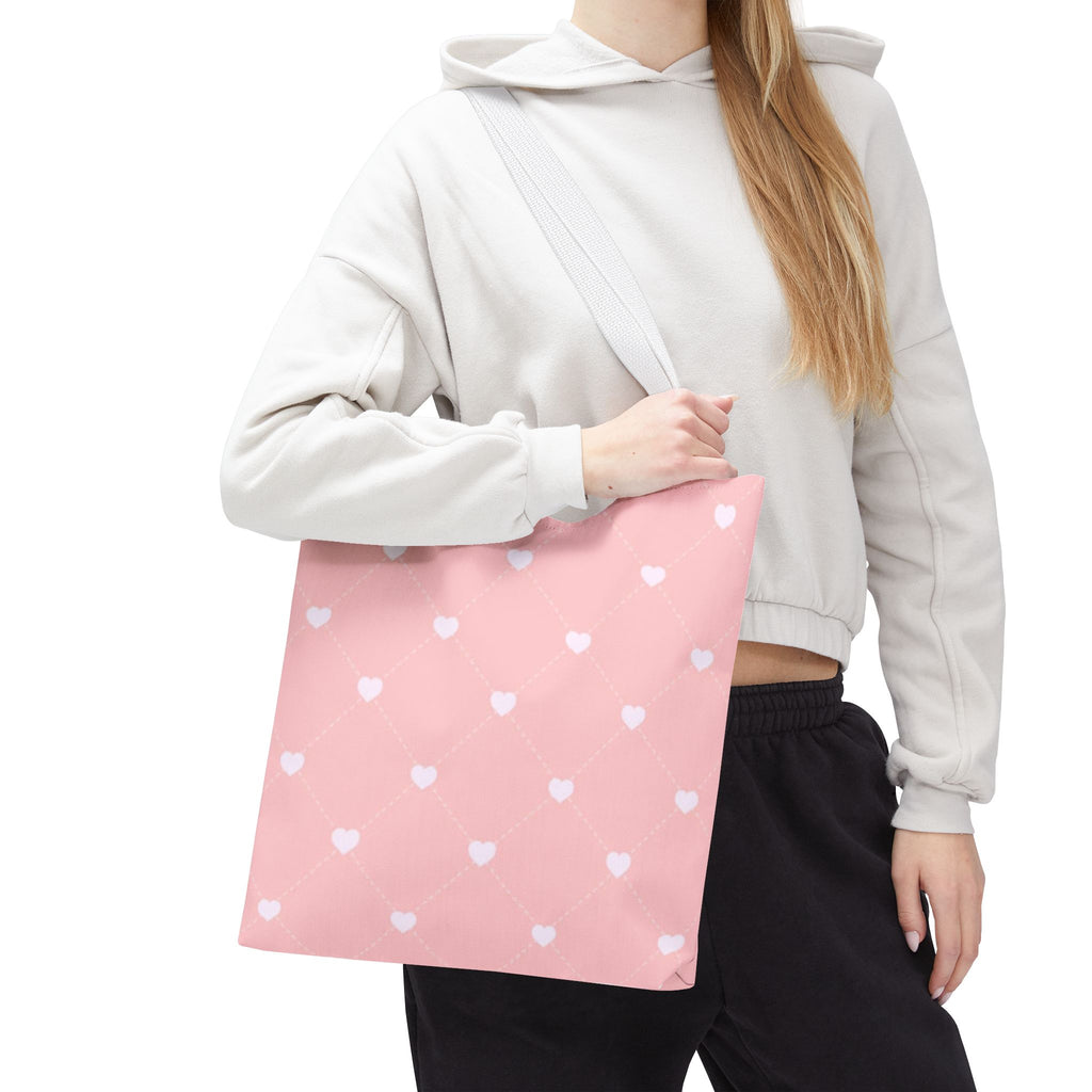 Pink Heart Pattern Tote Bag — Cute Pink AOP Shopper for Everyday Use