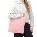 Pink Heart Pattern Tote Bag — Cute Pink AOP Shopper for Everyday Use
