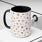 Pink & Gold Heart Accent Coffee Mug — Romantic Valentine’s Tea & Coffee Cup
