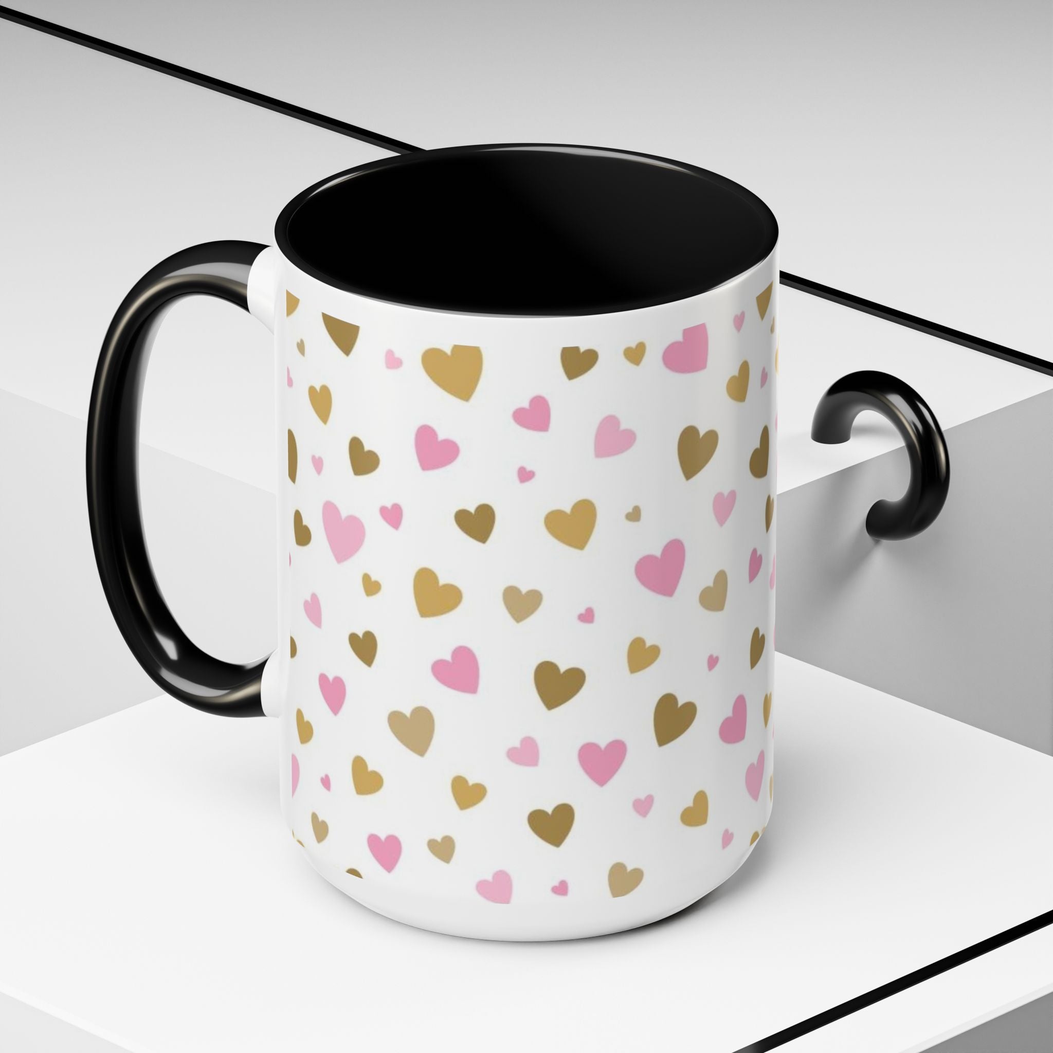 Pink & Gold Heart Accent Coffee Mug — Romantic Valentine’s Tea & Coffee Cup