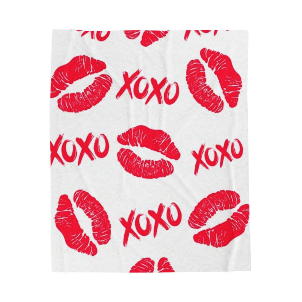 Velveteen Plush Blanket — Red Kiss Prints with XOXO Pattern (Valentine’s Cozy Throw)