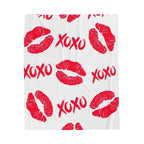 Velveteen Plush Blanket — Red Kiss Prints with XOXO Pattern (Valentine’s Cozy Throw)