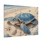 Blue Sea Turtle Canvas Art — Coastal Beach Wall Decor