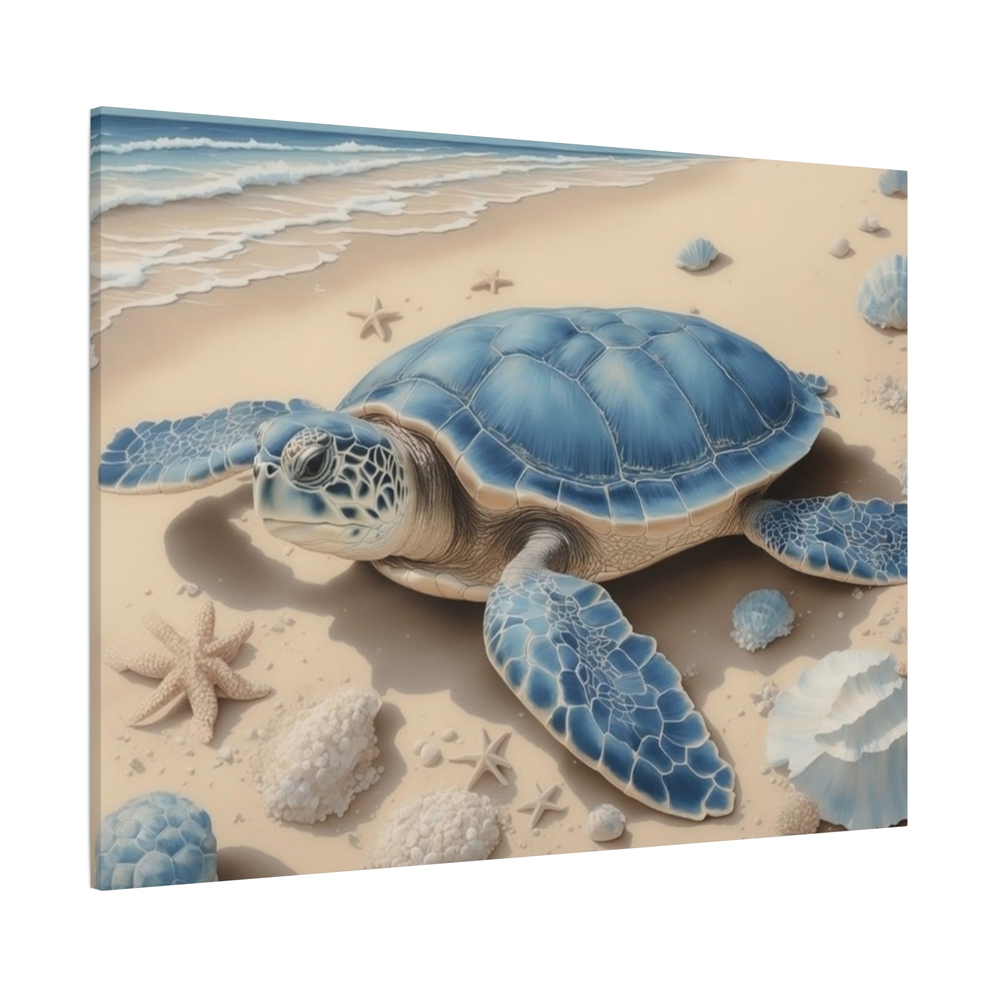 Blue Sea Turtle Canvas Art — Coastal Beach Wall Decor