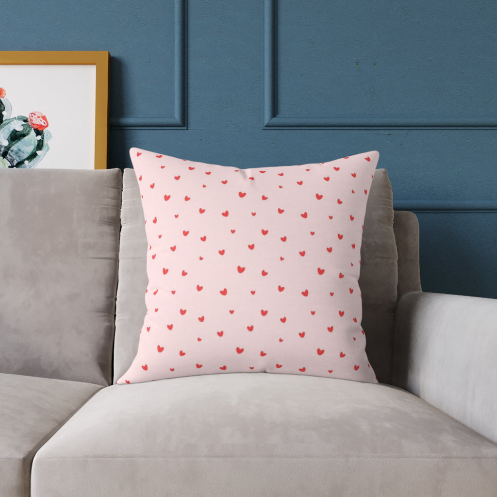 Heart Confetti Square Pillow — Pink Decorative Throw Pillow for Valentine’s Day & Romantic Home Decor