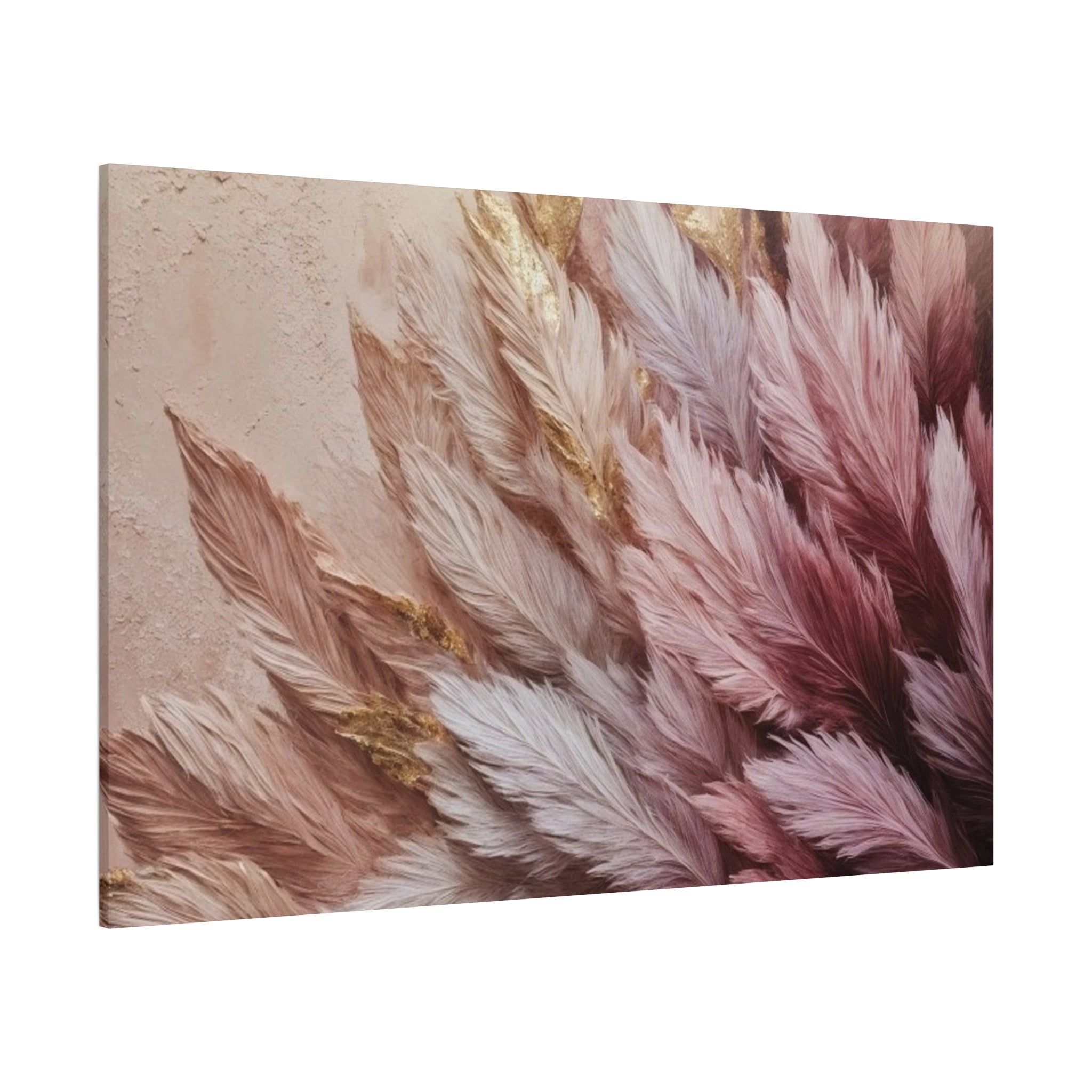 Feathered Pampas Wall Art Canvas — Blush Pink Botanical Decor, Matte Stretched 1.25"
