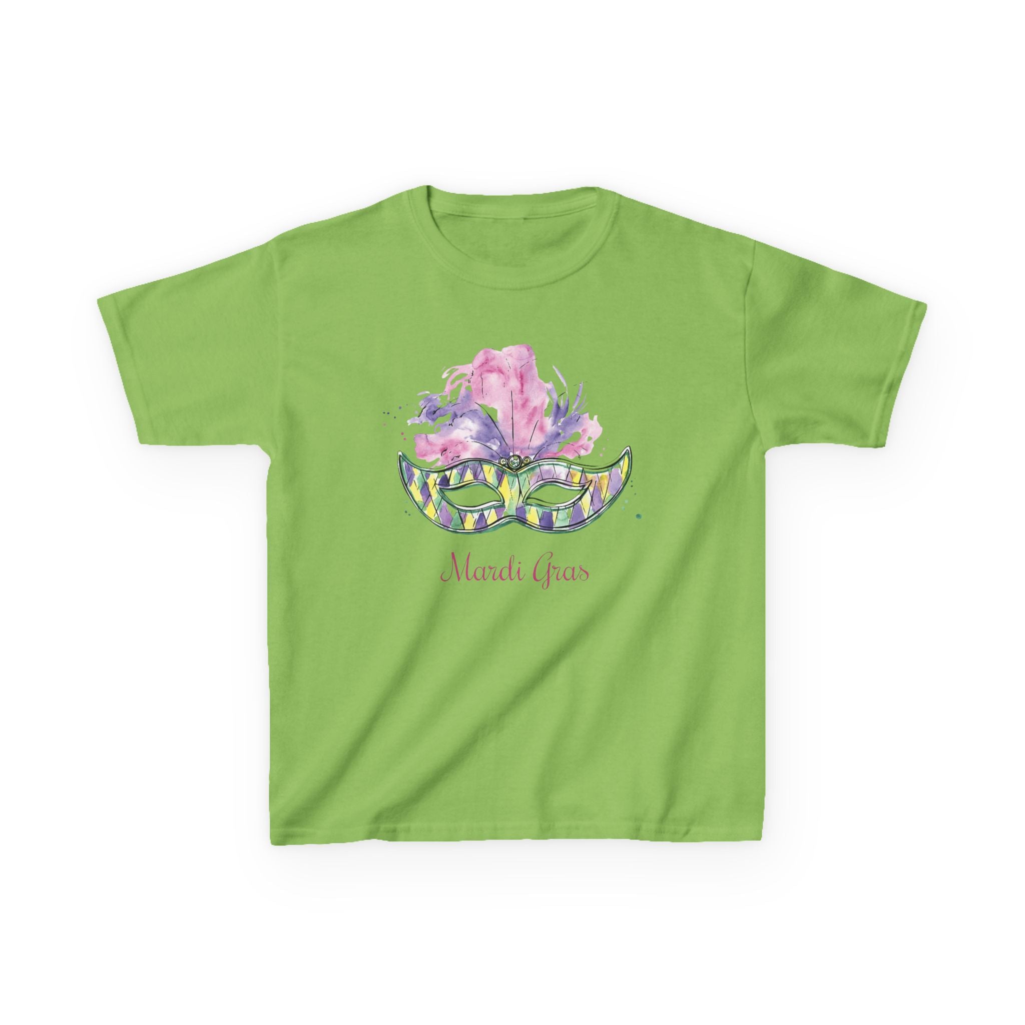 Kids T-Shirt — Watercolor Mardi Gras Mask Design
