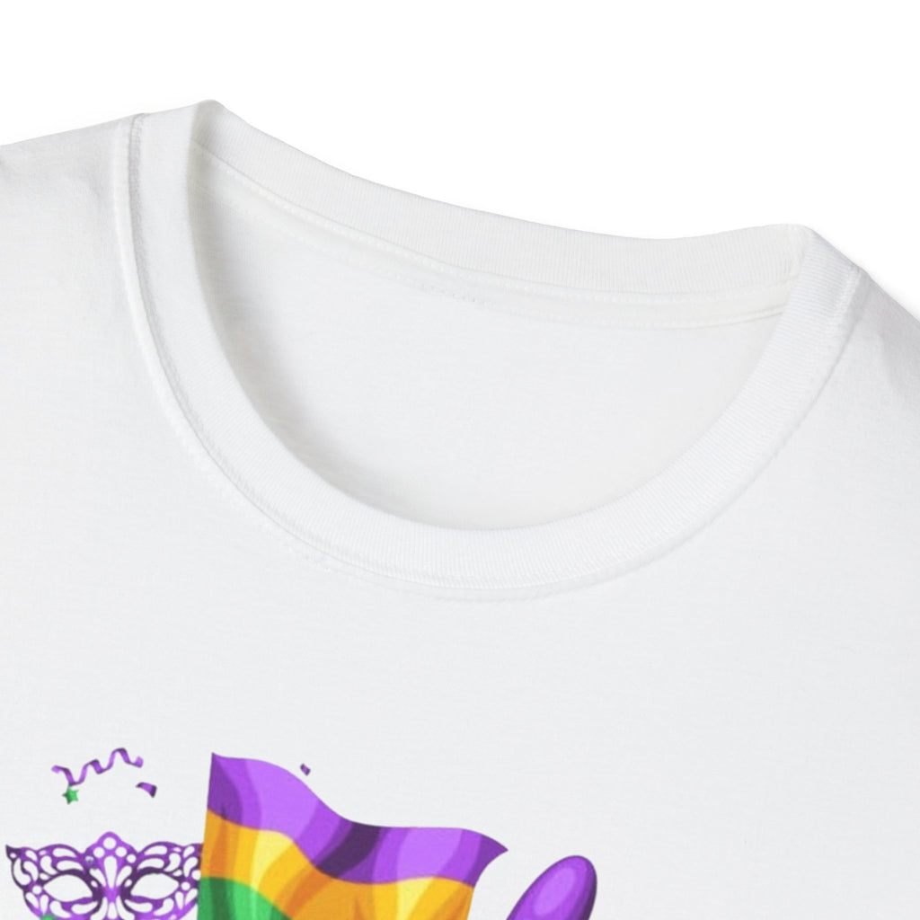 Mardi Gras Carnival T-Shirt — Festive Mask, Beads & Balloon Design