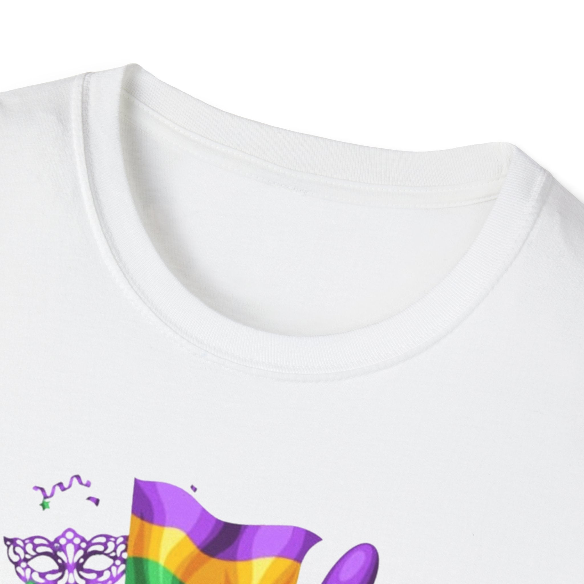 Mardi Gras Carnival T-Shirt — Festive Mask, Beads & Balloon Design