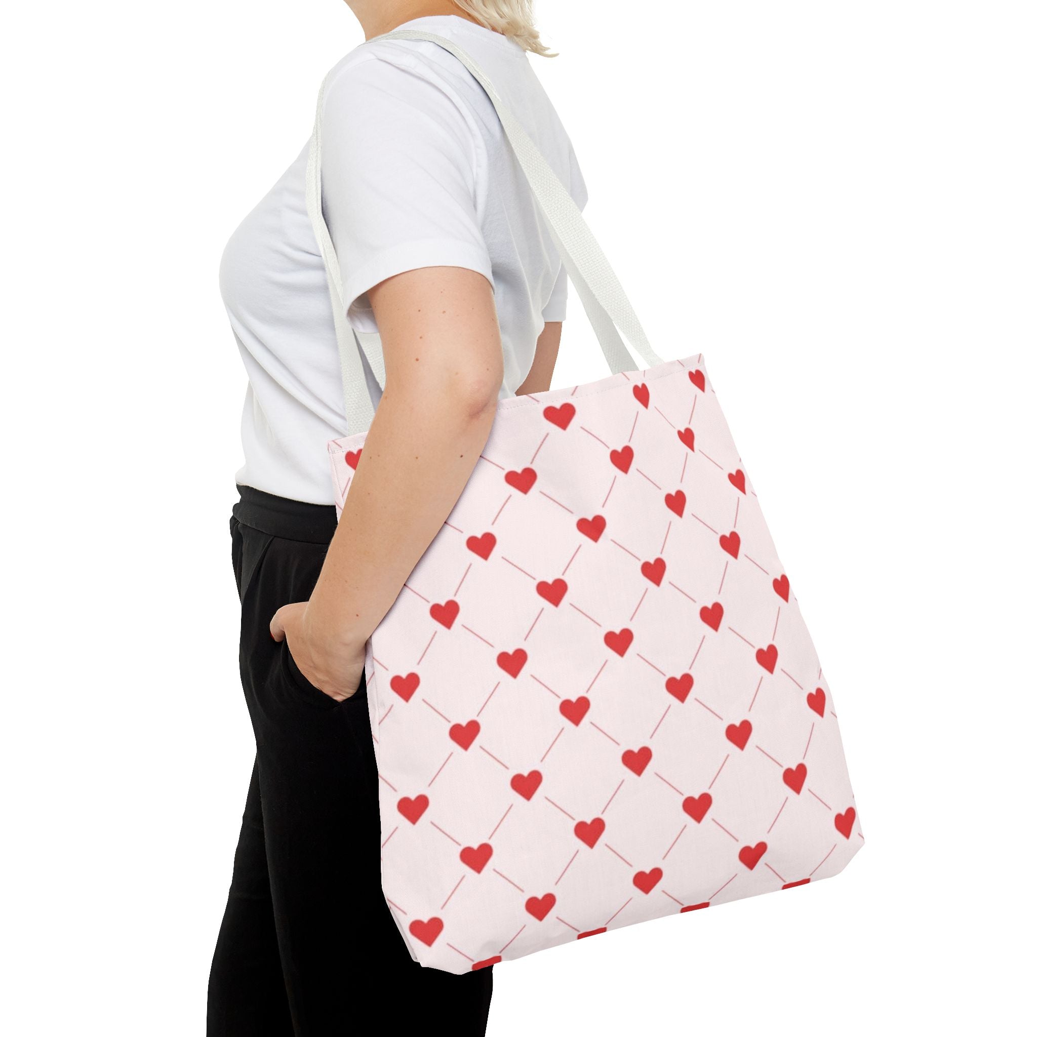 Heart Pattern Tote Bag — Pink Red Valentine Shopper