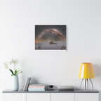 Milky Way Over Snowy Cabin — Matte Stretched Canvas Wall Art