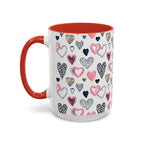 Heart Pattern Accent Coffee Mug — Pink & Navy Love Design (11/15 oz)