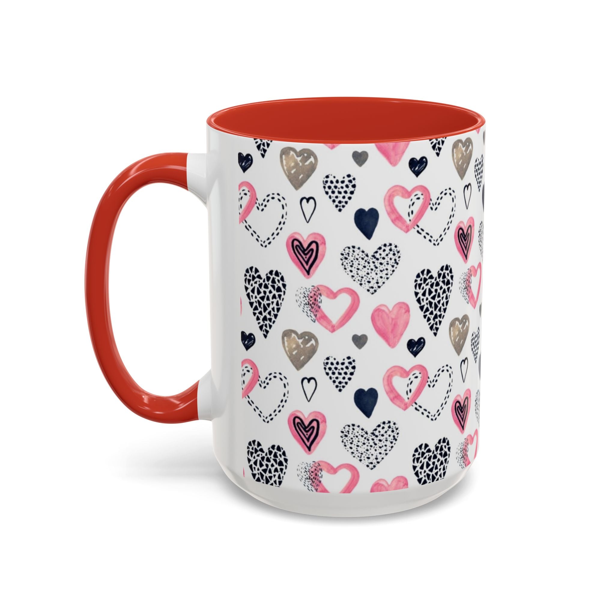 Heart Pattern Accent Coffee Mug — Pink & Navy Love Design (11/15 oz)