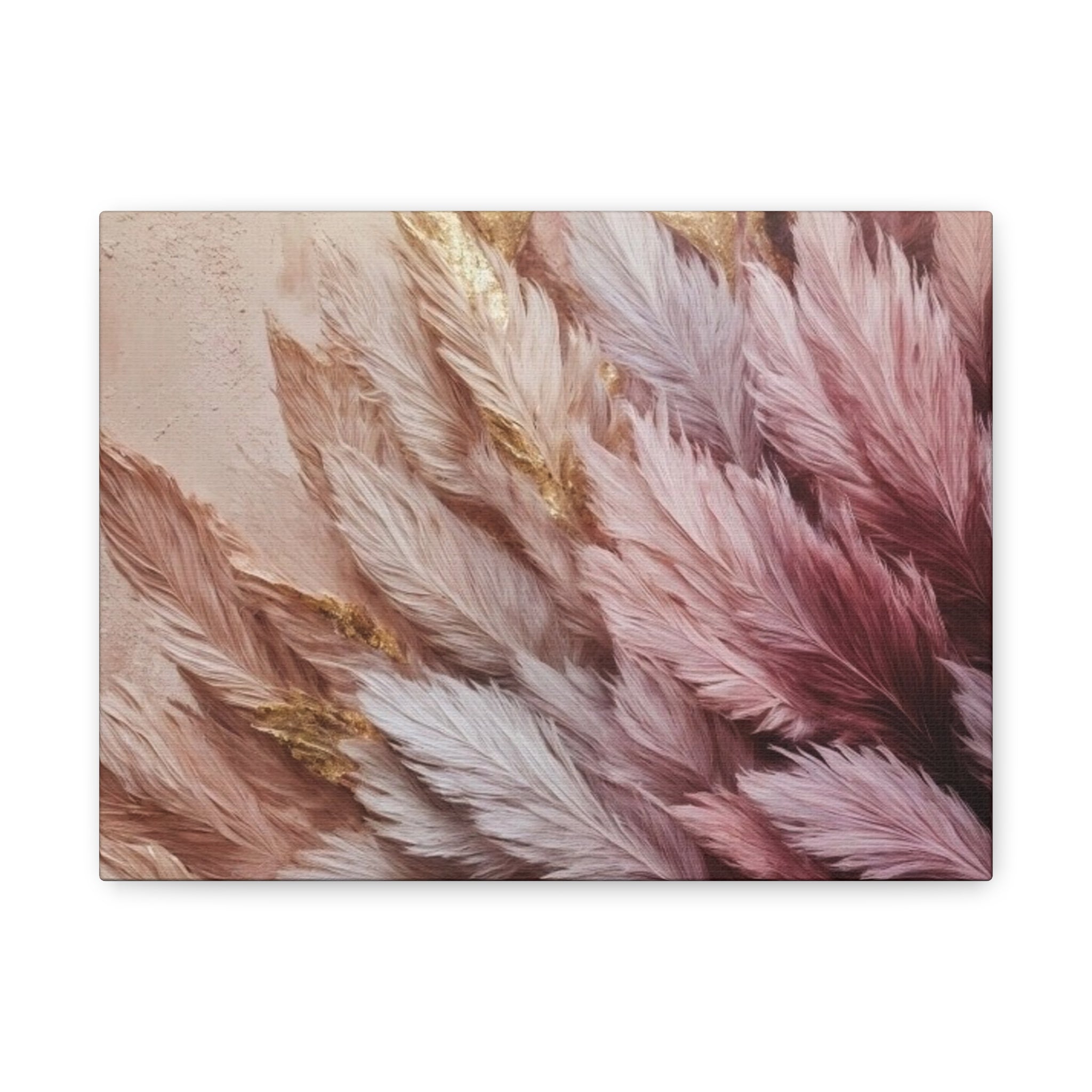 Feathered Pampas Wall Art Canvas — Blush Pink Botanical Decor, Matte Stretched 1.25"