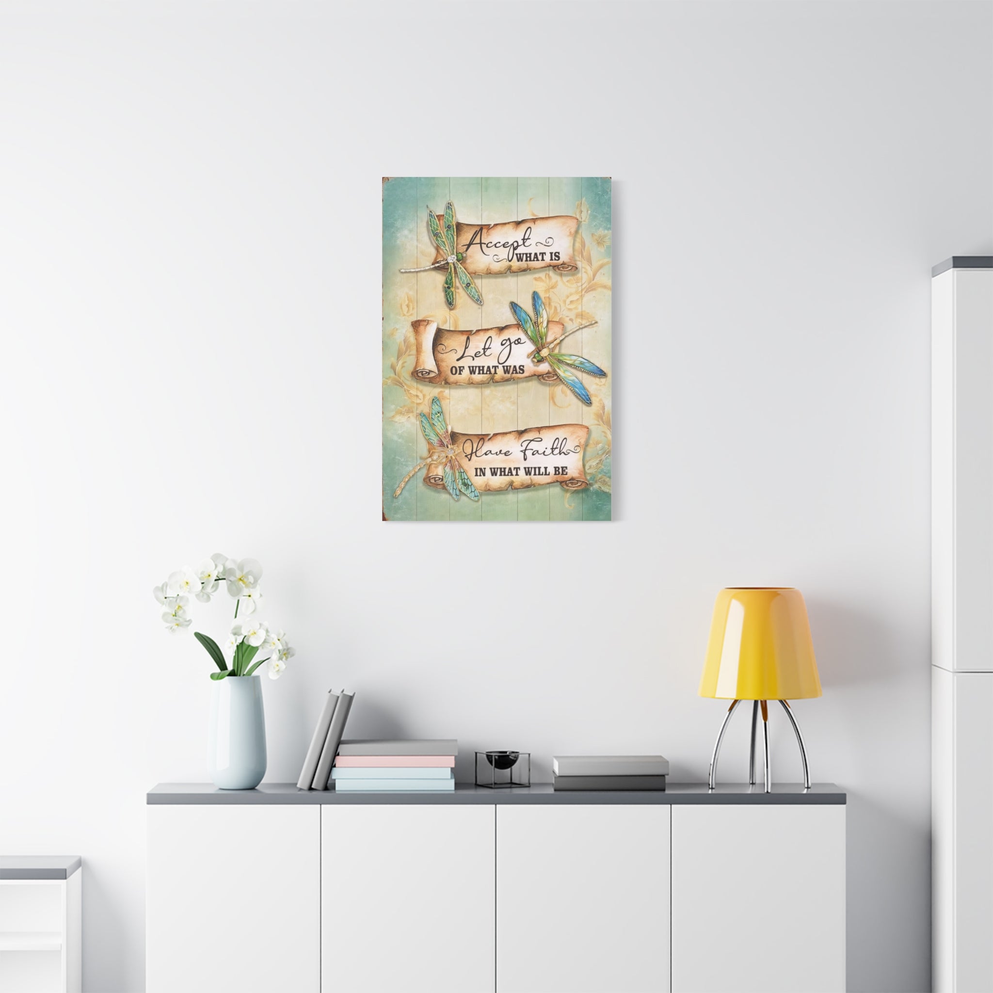 Inspirational Dragonfly Canvas Wall Art - "Accept What Is, Let Go, Have Faith"