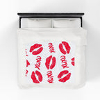 Velveteen Plush Blanket — Red Kiss Prints with XOXO Pattern (Valentine’s Cozy Throw)
