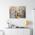 Floral Gold Vase Canvas Print — Elegant White & Blue Flower Wall Art