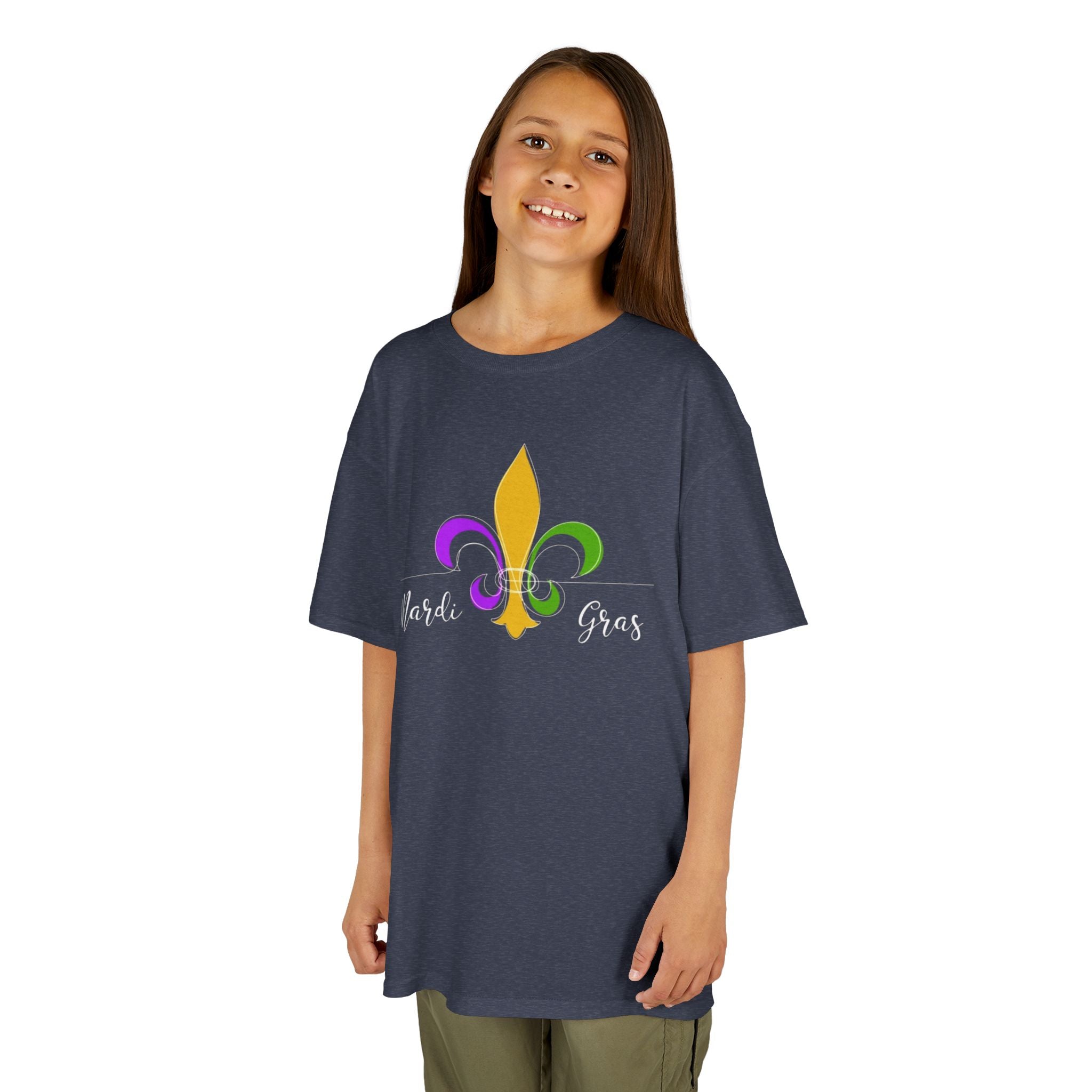 Kids Tee — Mardi Gras Fleur-de-Lis Carnival Shirt (Purple Green Gold)