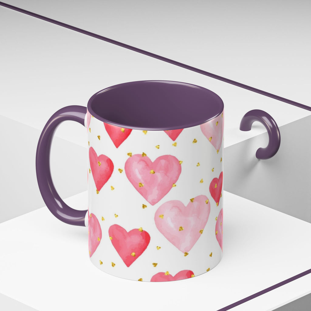 Pink Watercolor Hearts Accent Coffee Mug — Romantic Valentine’s Day Gift