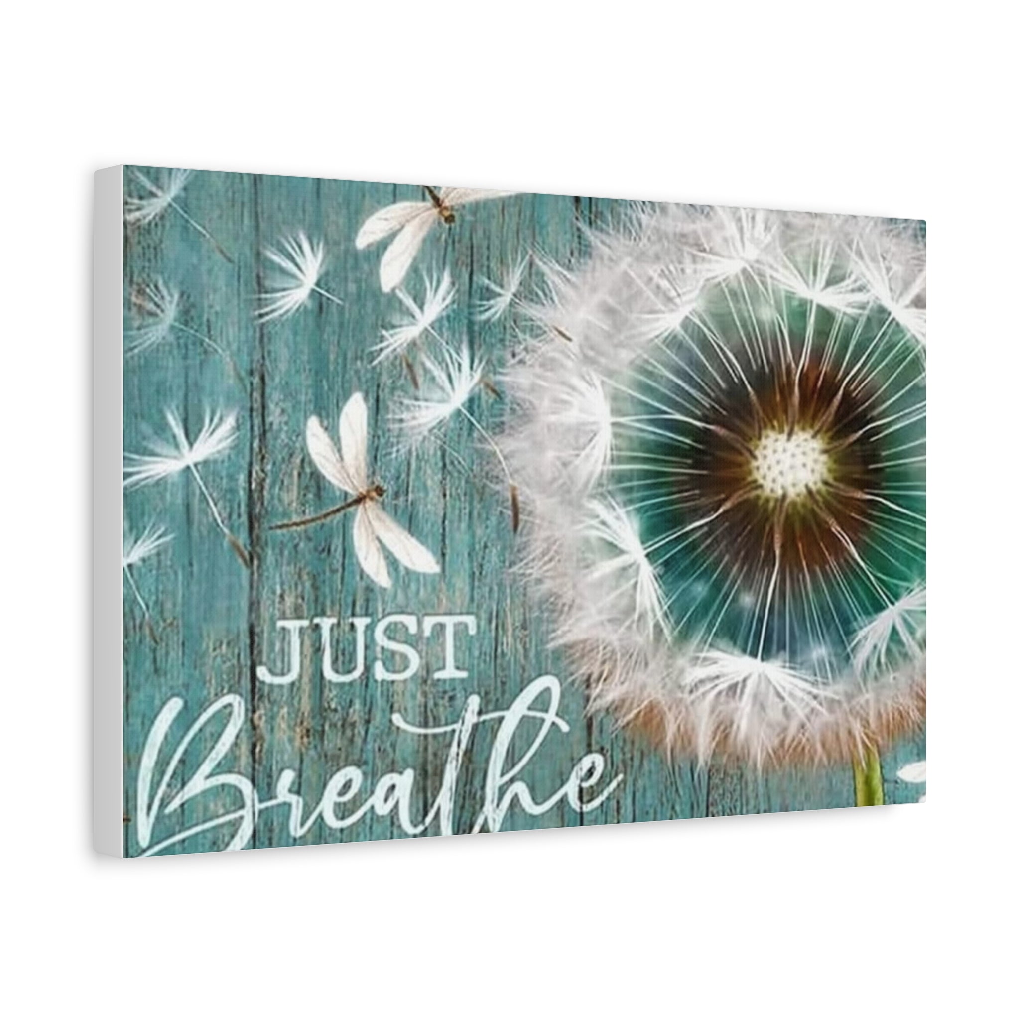 Canvas Wall Art — "Just Breathe" Dandelion Rustic Teal