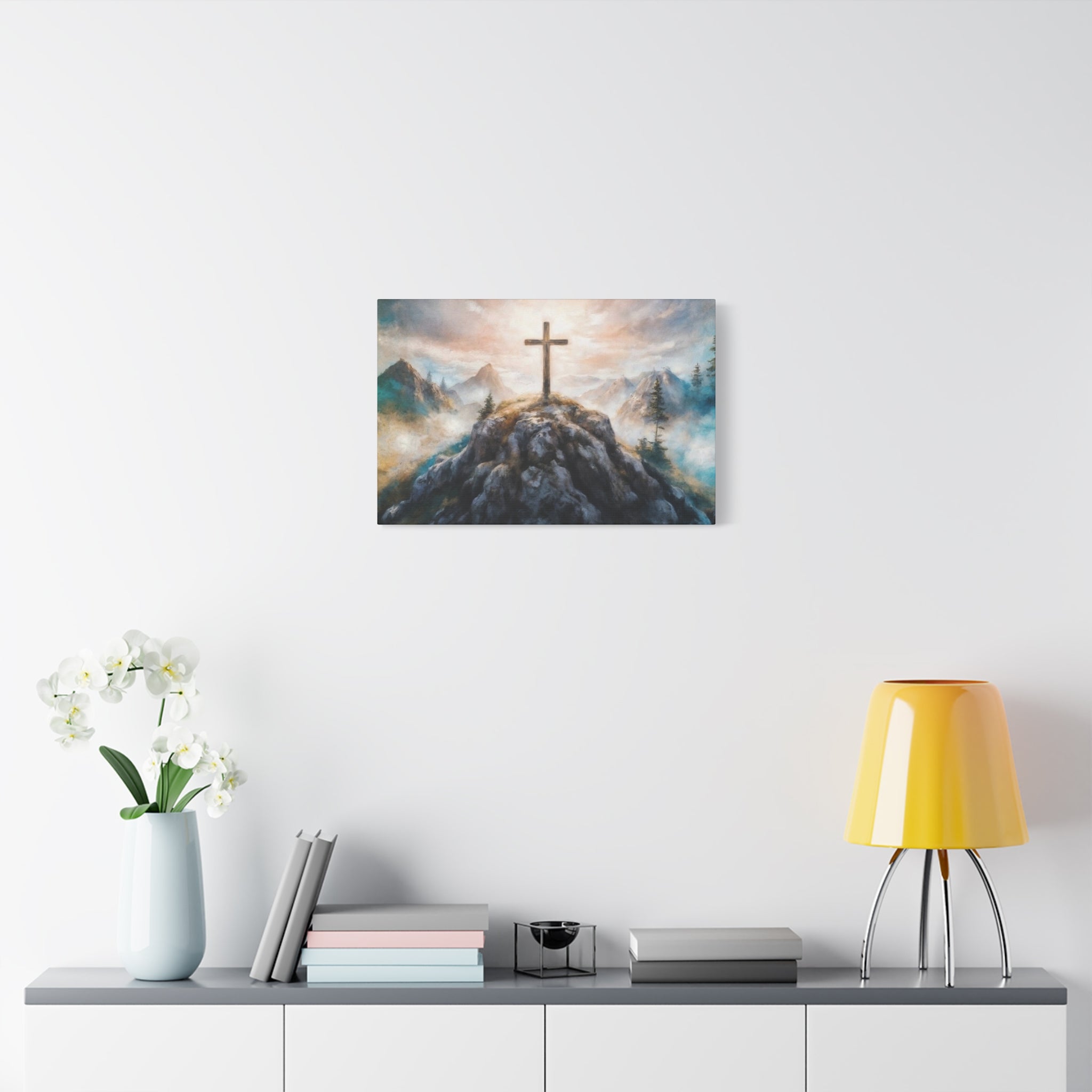 Cross on Mountain Matte Canvas Wall Art — Christian Inspirational Landscape