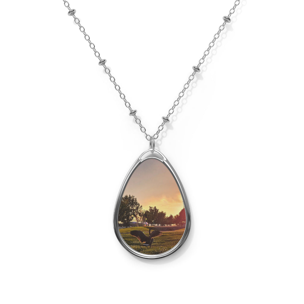 Sunset Goose Oval Photo Necklace — Personalized Tear Drop Pendant