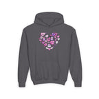 Youth Heart Doodle Hoodie — Pink Valentine Love Graphic Sweatshirt