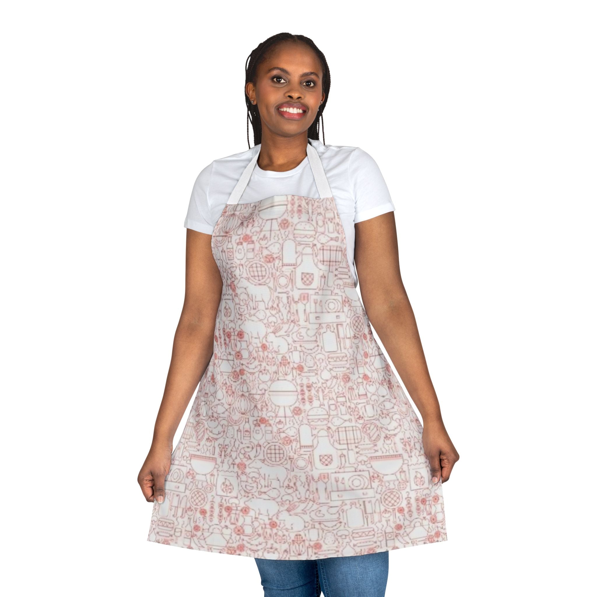 Rose Kitchen Pattern Apron — Floral Cooking Apron with Pink Doodle Design