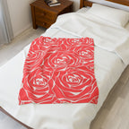 Rose Pattern Plush Blanket — Coral Velveteen Throw