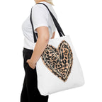 Leopard Heart Tote Bag – Animal Print Heart Canvas Tote