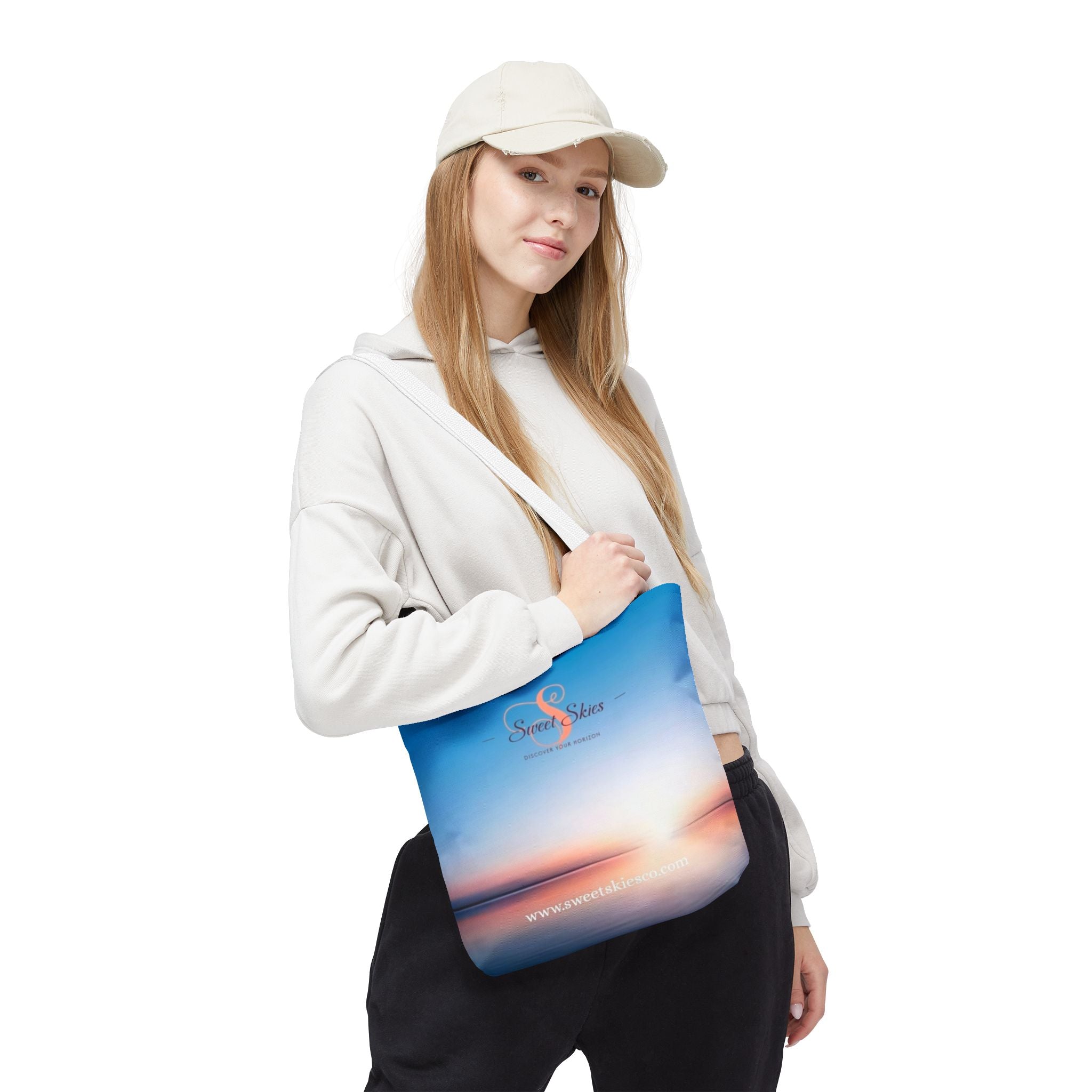Sunset Beach Tote Bag — Sweet Skies Logo AOP Carryall
