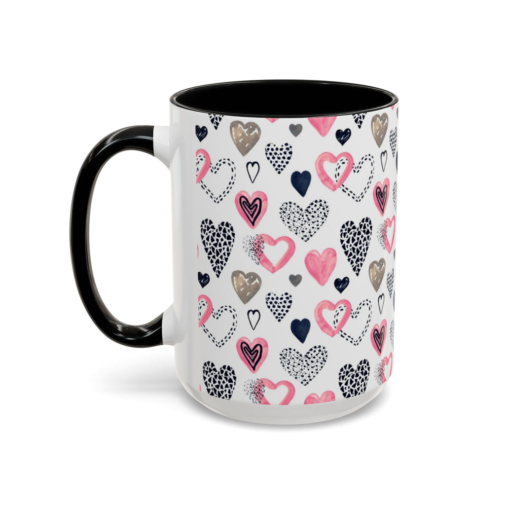 Heart Pattern Accent Coffee Mug — Pink & Navy Love Design (11/15 oz)