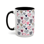 Heart Pattern Accent Coffee Mug — Pink & Navy Love Design (11/15 oz)