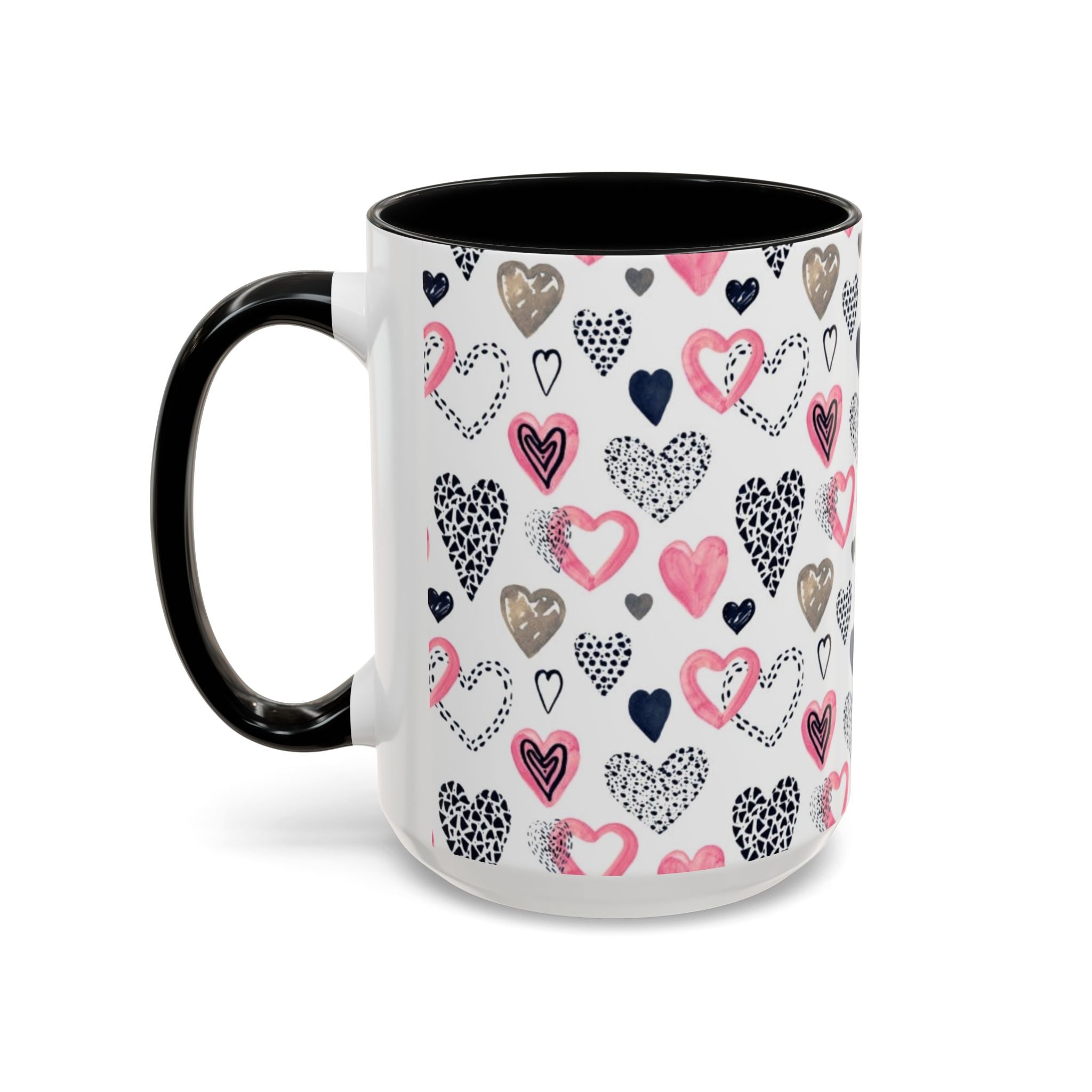 Heart Pattern Accent Coffee Mug — Pink & Navy Love Design (11/15 oz)