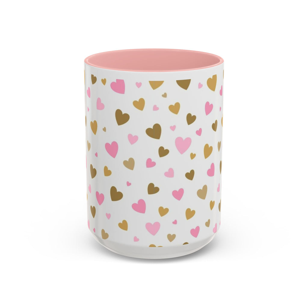 Pink & Gold Heart Accent Coffee Mug — Romantic Valentine’s Tea & Coffee Cup