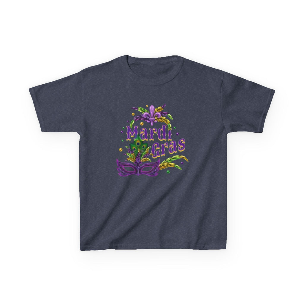 Kids Mardi Gras T-Shirt — Purple & Green Mask Design
