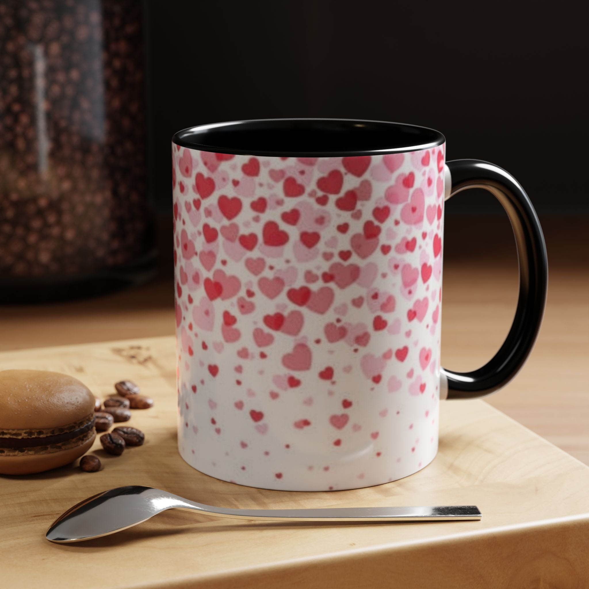 Heart Confetti Accent Coffee Mug — Pink Valentine’s Day Gift (11/15oz)