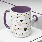 Heart Garland Accent Coffee Mug — Pink & Gold Valentine Ceramic