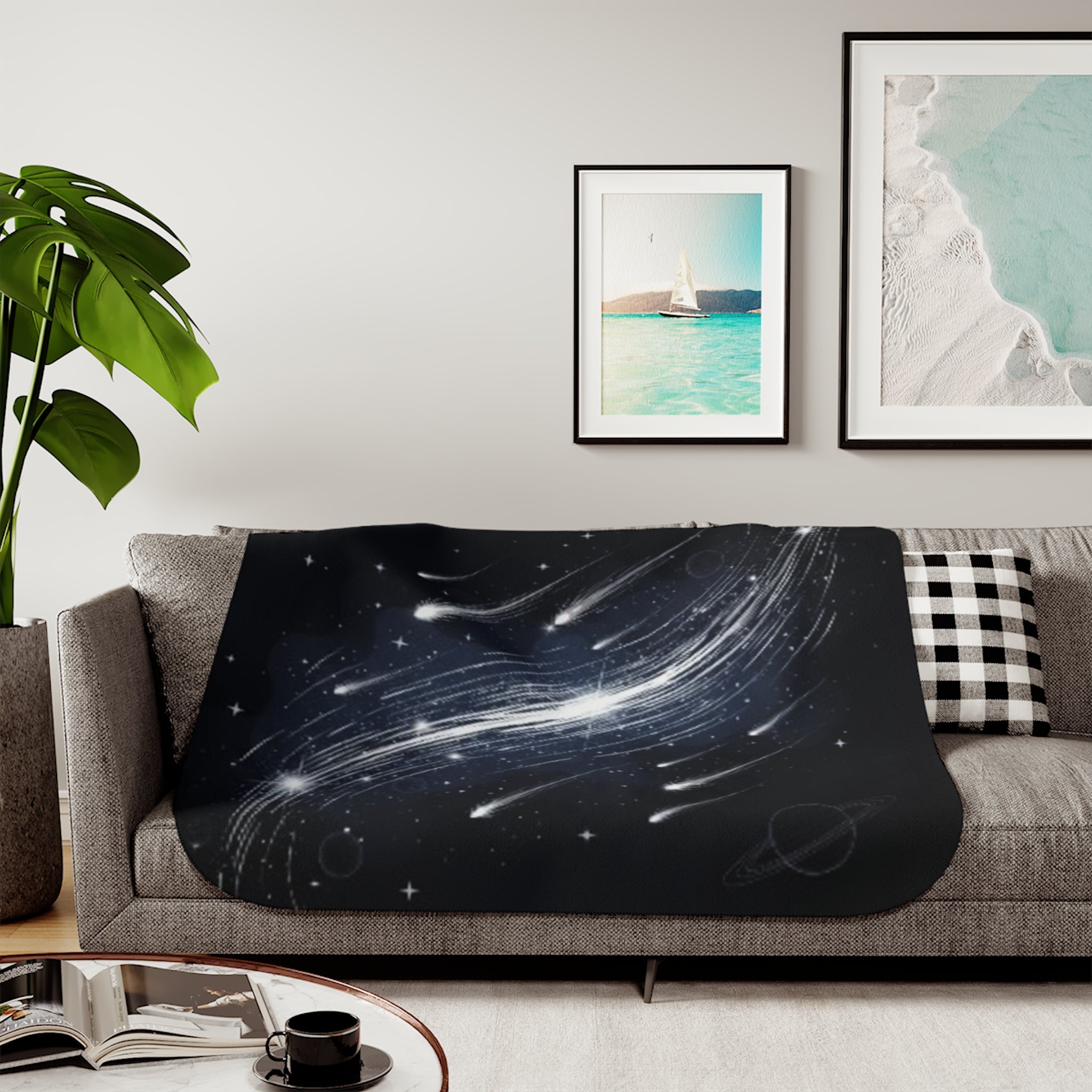 Galaxy Meteor Shower Sherpa Blanket — Cozy Space-Themed Throw