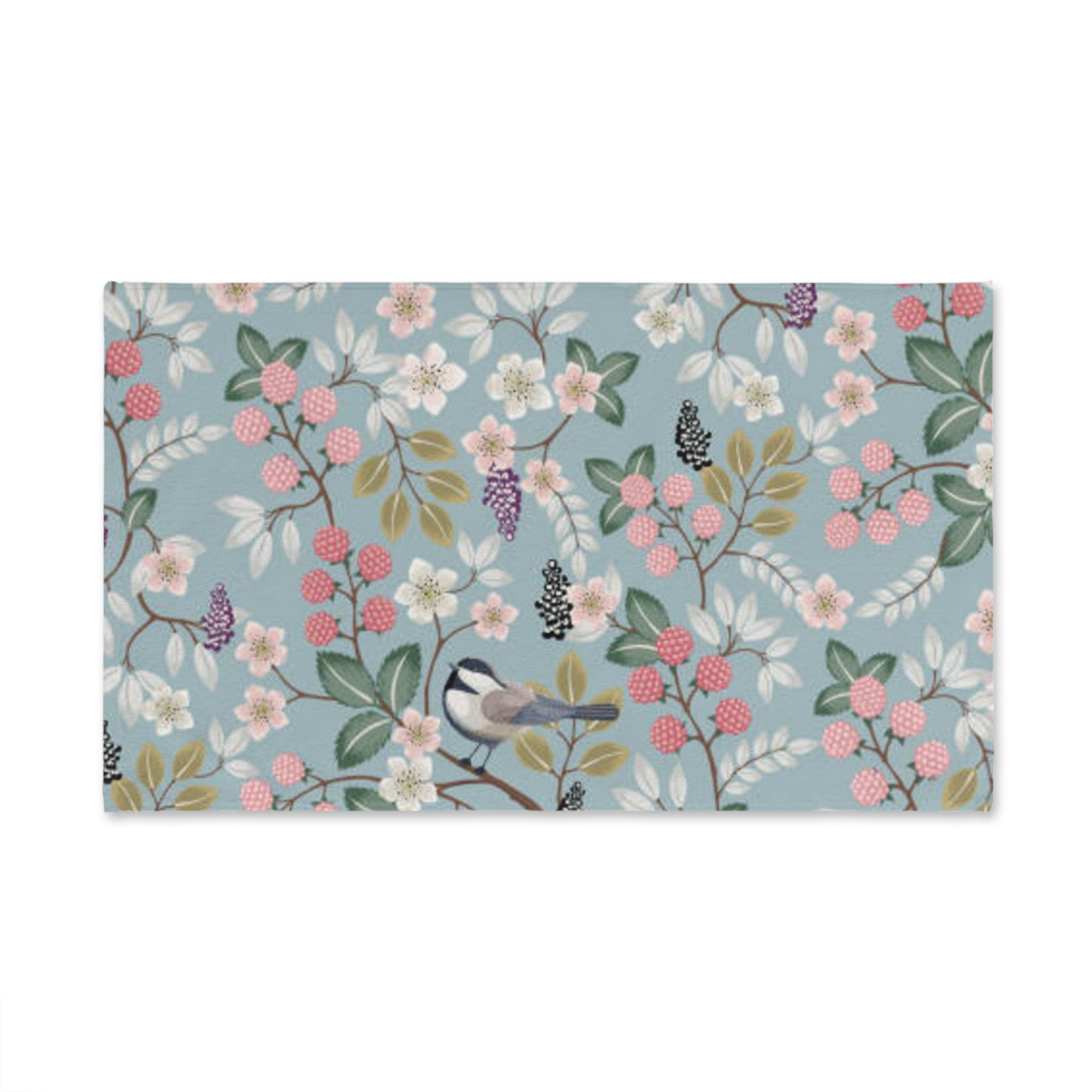 Floral Songbird Hand Towel — Pastel Botanical Kitchen & Bath Decor
