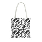 Heart Pattern Tote Bag — Black & White Hand-Drawn Hearts All-Over Print