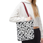 Heart Pattern Tote Bag — Black & White Hand-Drawn Hearts All-Over Print