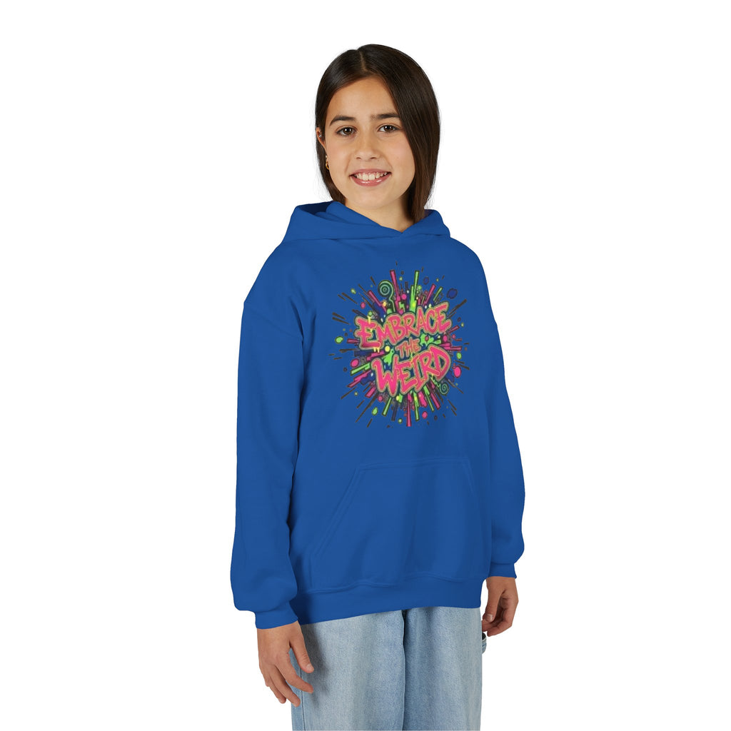 Youth Hoodie — "Embrace the Weird" Colorful Graffiti Graphic