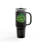 St. Patrick's Day 40oz Insulated Travel Mug — 'Happy St. Patrick's Day' Neon Green Design