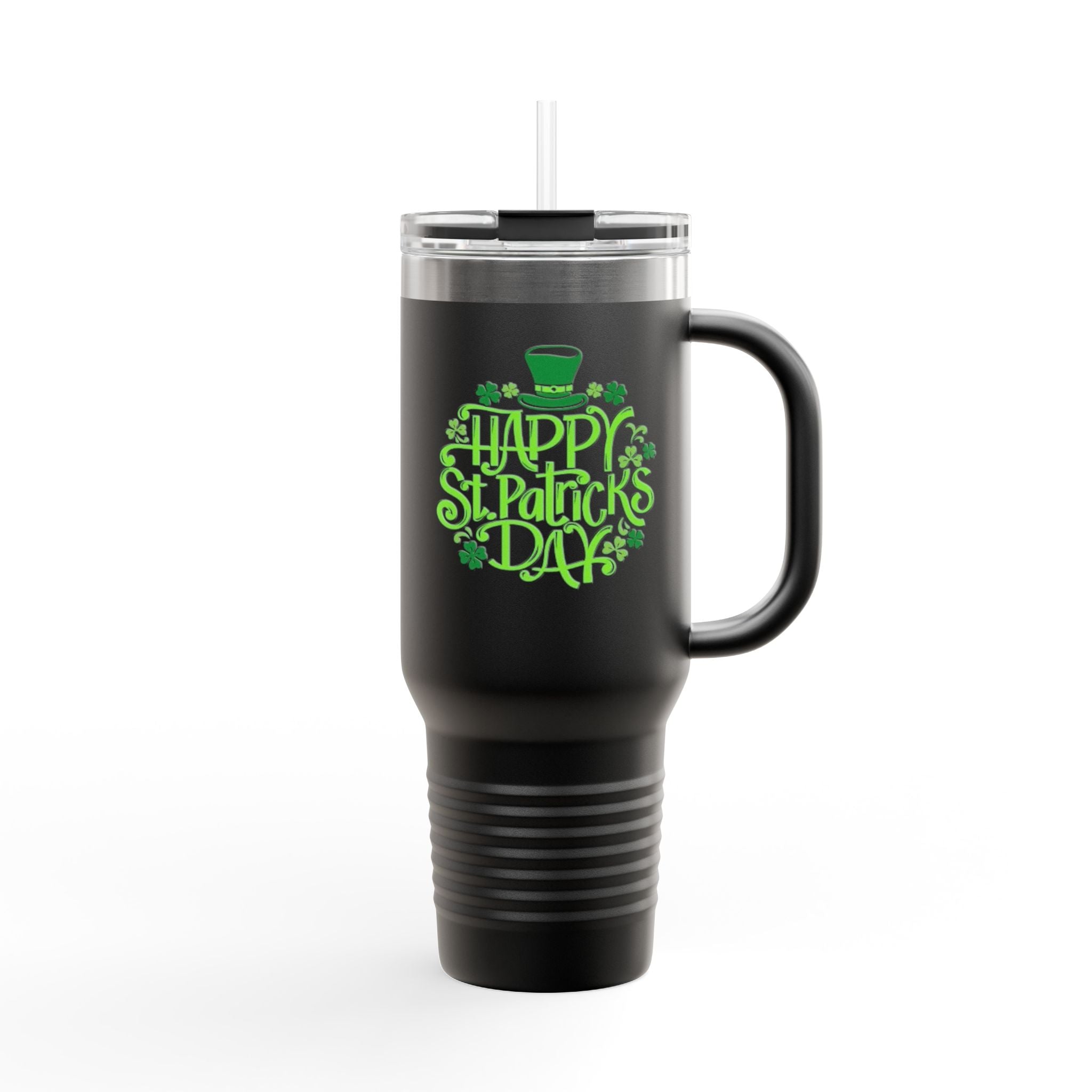 St. Patrick's Day 40oz Insulated Travel Mug — 'Happy St. Patrick's Day' Neon Green Design