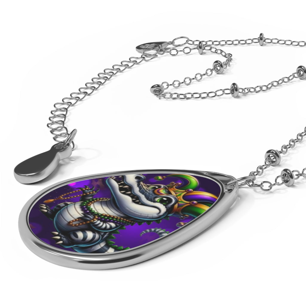 Mardi Gras Alligator Oval Necklace