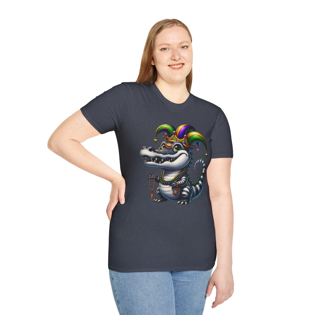 Mardi Gras Jester Alligator T-Shirt — Carnival Croc Graphic Tee
