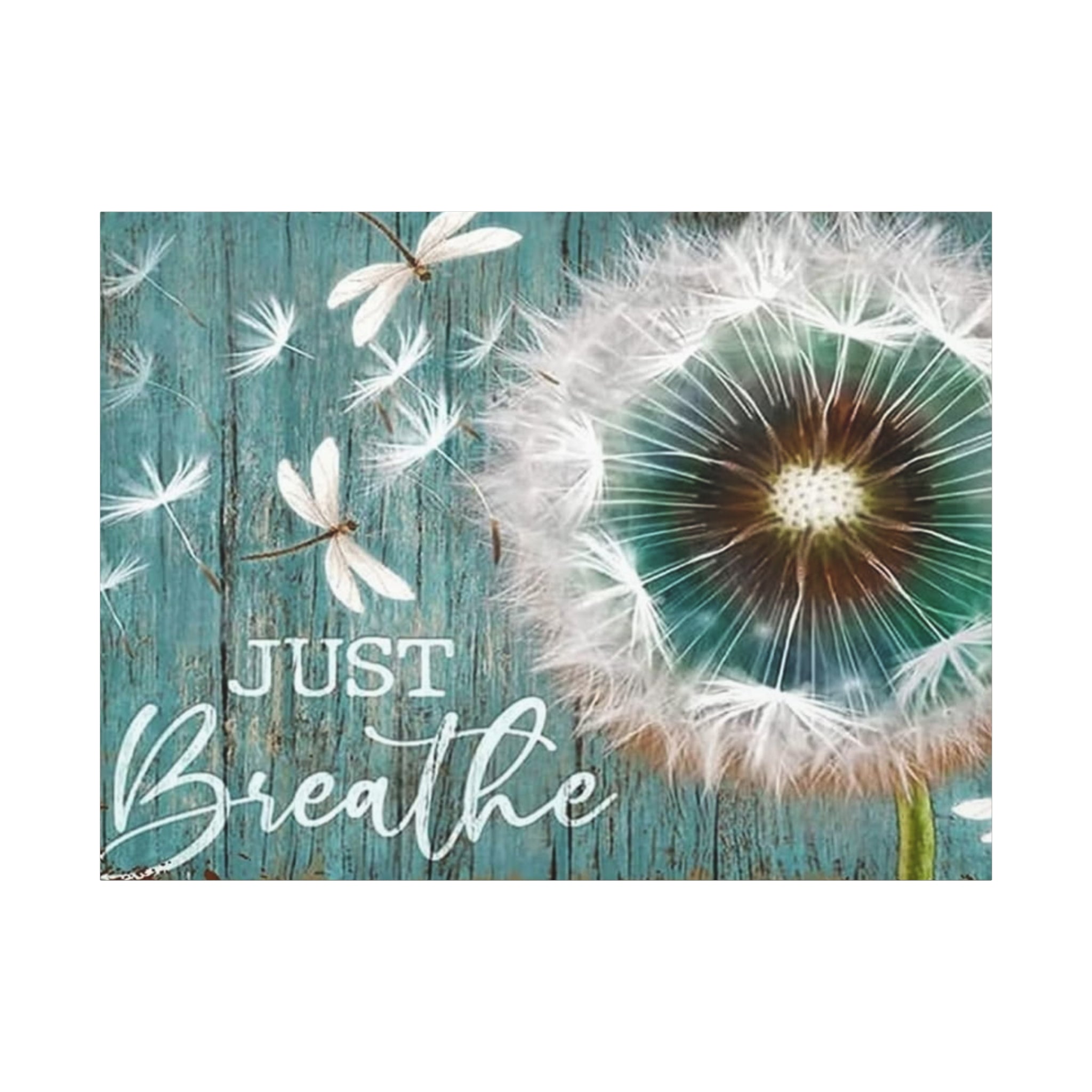 Canvas Wall Art — "Just Breathe" Dandelion Rustic Teal