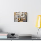 Floral Gold Vase Canvas Print — Elegant White & Blue Flower Wall Art